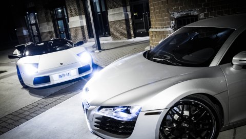 Audi, r8, lamborghini, murcielago, белый, стиль