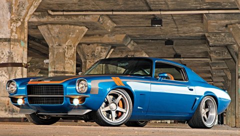 Chevrolet, camaro, 1971, chevrolet camaro, синий, вид сбоку