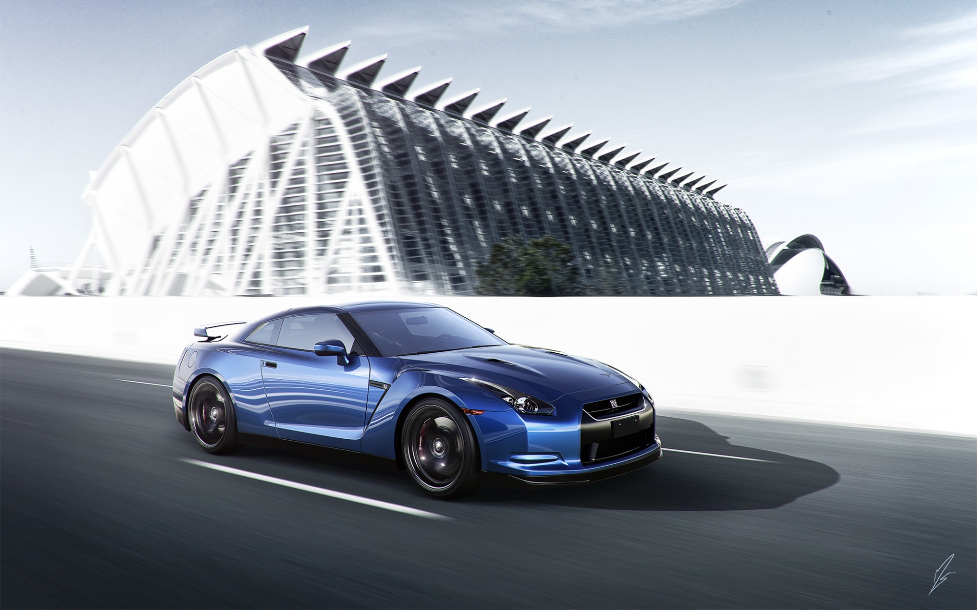 Картинки Nissan, gt-r, синий, вид сбоку, скорость фото и обои на рабочий стол