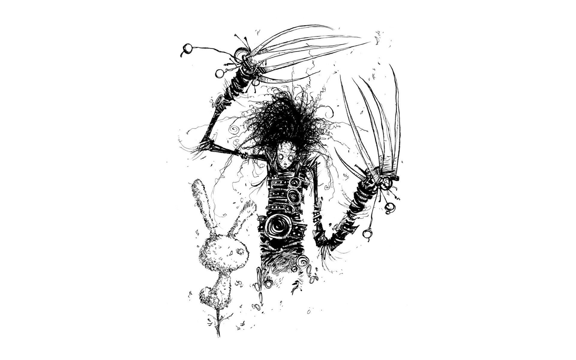 Картинки Edward scissorhands, искусство, заяц, bw фото и обои на рабочий стол