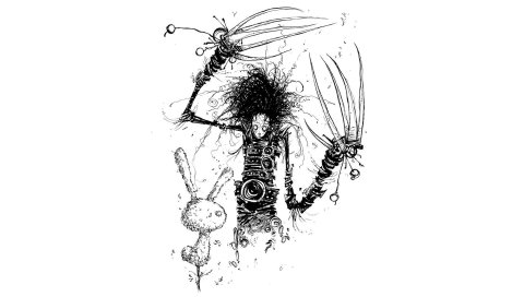 Edward scissorhands, искусство, заяц, bw