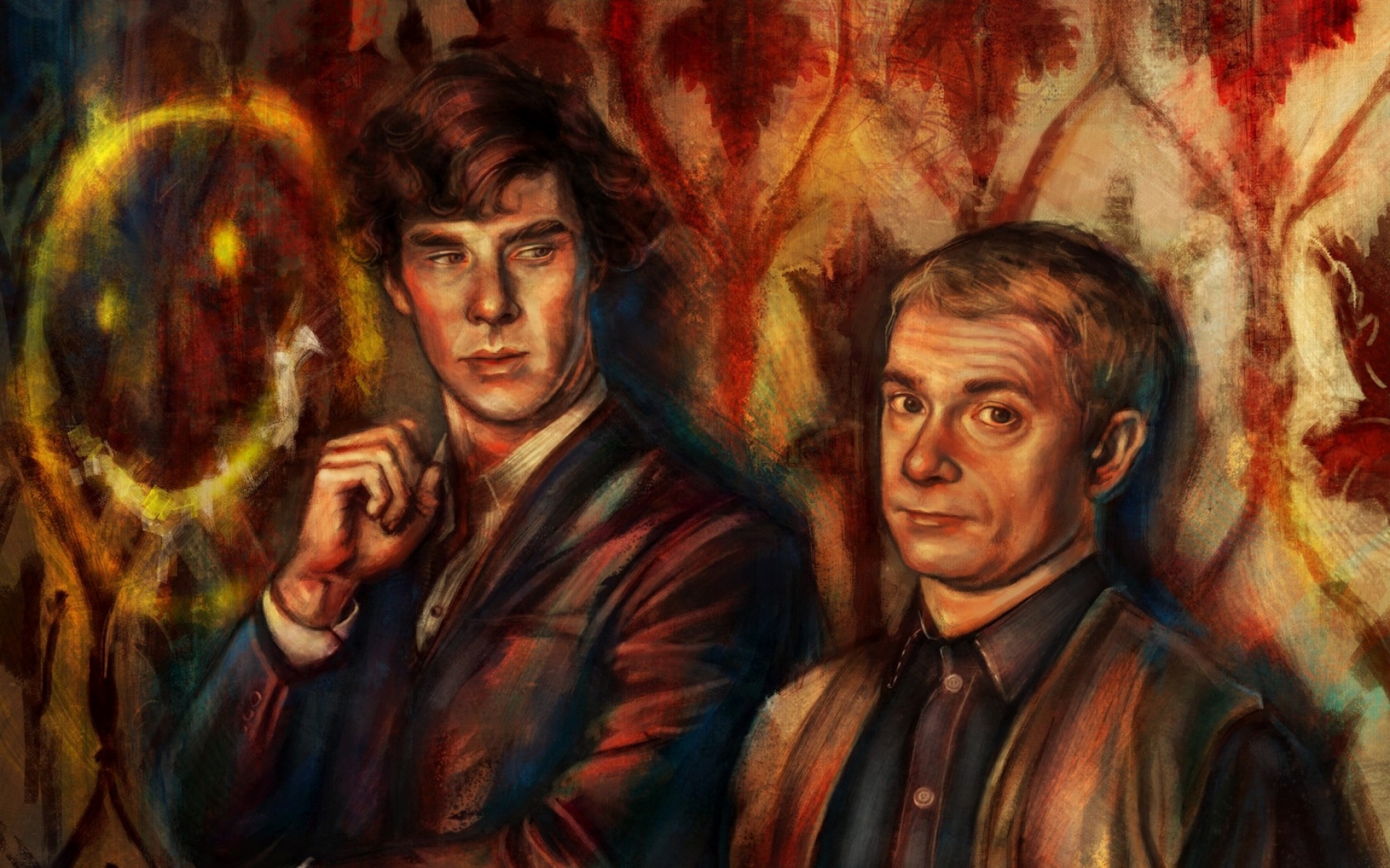 Картинки Шерлок, доктор Джон Ватсон, Бенедикт Камбербэтч, Мартин Фримен фото и обои на рабочий стол