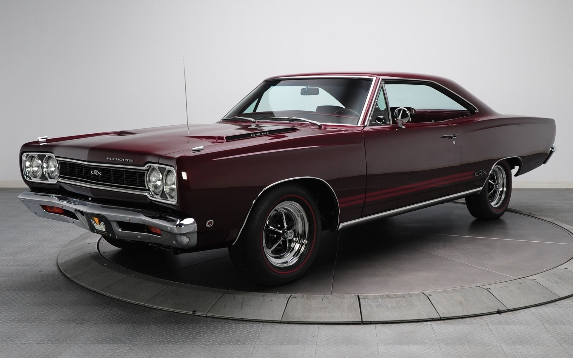 Картинки 1968 plymouth gtx, plymouth, hemi, burgundy фото и обои на рабочий стол