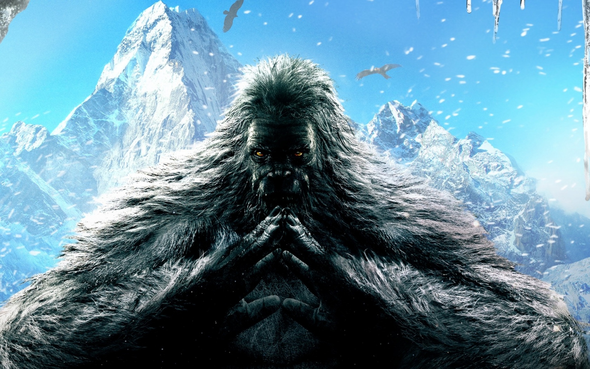 Картинки далеко плакать 4, Ubisoft, гориллу , птицы, снеговик, гора фото и обои на рабочий стол