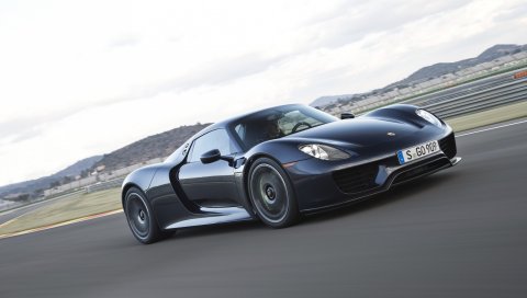 2015, porsche, 918, spyder, черный, вид сбоку, скорость