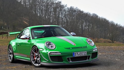 Porsche, 911, gt3, rs 4 0, зеленый, вид спереди