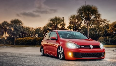 Volkswagen, bagged, mk6, gti, красный, вид сбоку