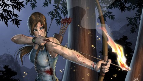 Lara croft, гробница, лук, стрелы, искусство