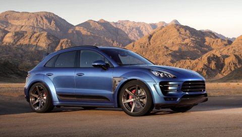 Porsche, macan, ursa, синий, вид сбоку
