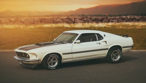 Ford, white, mach 1, mustang