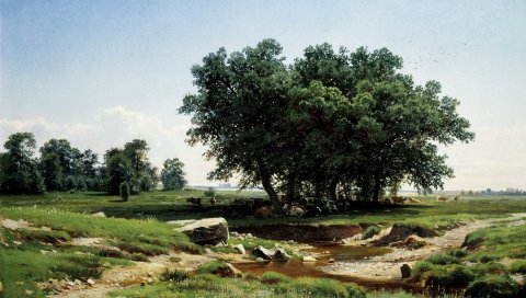 Деревья, природа, трава, небо, искусство
