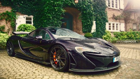 Mclaren, p1, дождь, тротуар, вид сбоку