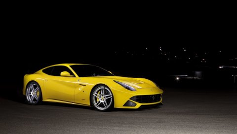 F12 berlinetta, ferrari, желтый, вид сбоку