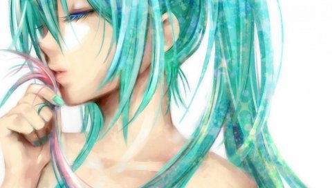Hatsune miku, искусство, девушка, профиль