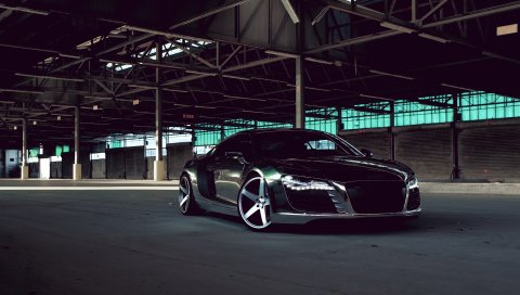 Audi, r8, хром, cw-5, матовый черный, черный, вид сбоку