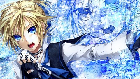 Ueno tsuki, вокалоид, kagamine len, парень, микрофон, искусство