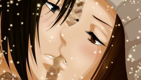 Tachibana mei, kurosawa yamato, аниме, девушка, парень, поцелуй
