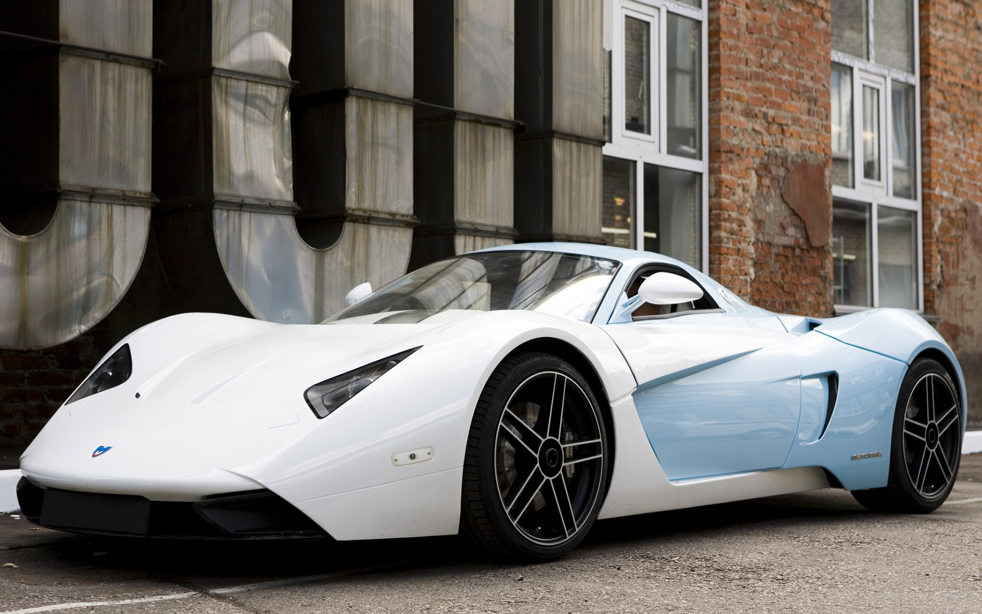 Картинки Marussia, синий, b1, белый, автомобили, вид сбоку фото и обои на рабочий стол