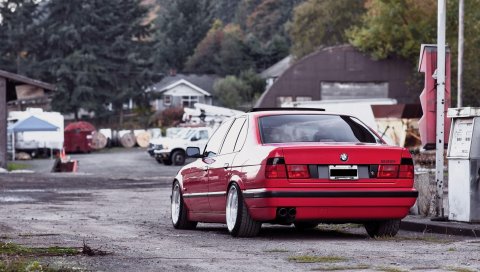 Bmw, e34, 532i, тюнинг, красный, автомобили, вид сзади