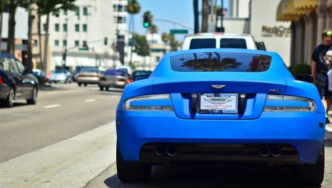 Aston martin, синий, автомобили, вид сзади