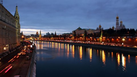 москва, ночь, Россия, Архангельский собор, Благовещенский собор, Государственный Кремлевский дворец