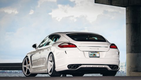 порш, Panamera, вид сзади, белый, авто