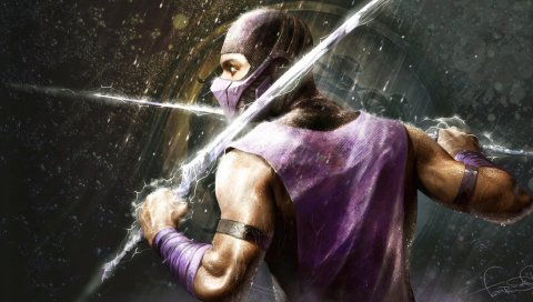 Mortal Kombat, дождь, герой, мечи, костюм