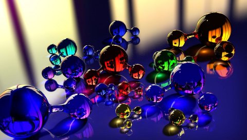 шары, молекулы, массажеры, стекло, отражение, цвет