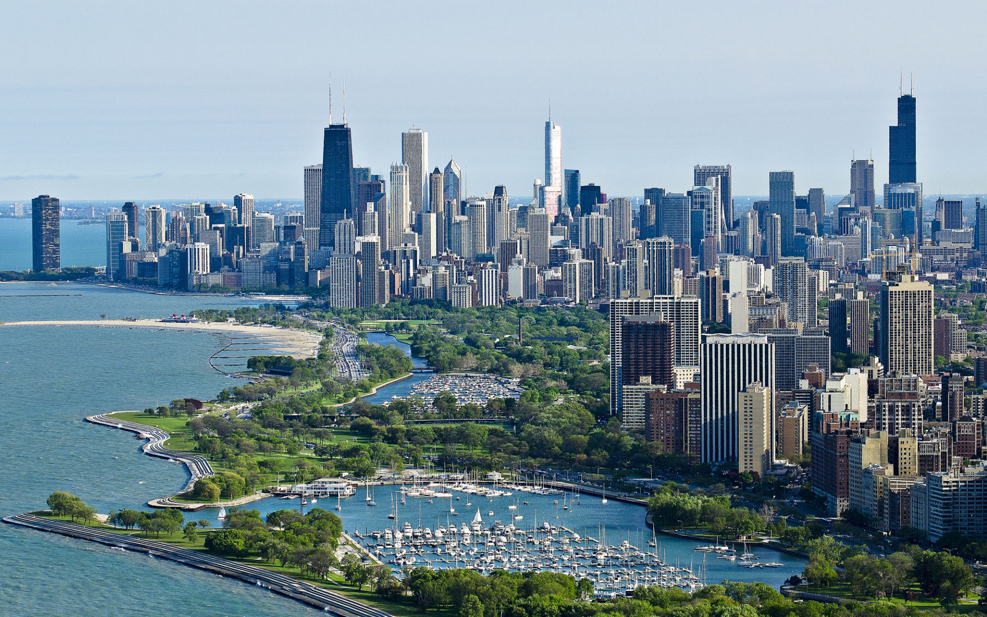 Картинки Чикаго, небоскребы, вид сверху, океан фото и обои на рабочий стол