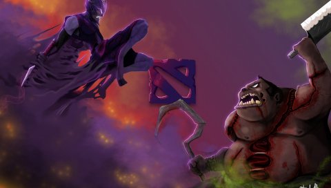Riki, versus, pudge, dota 2, art
