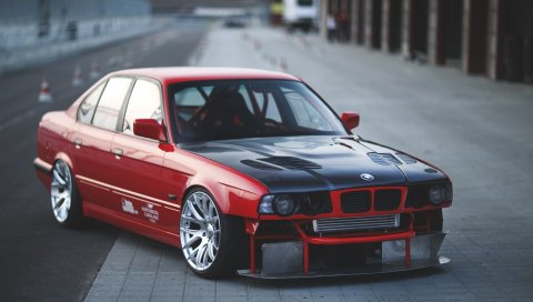Bmw, e34, красный, автомобили, вид сбоку, спорт