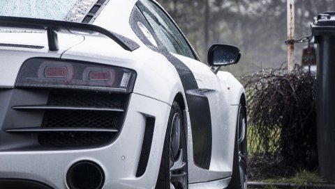 Audi, r8, gt, серебро, дождь, задний бампер