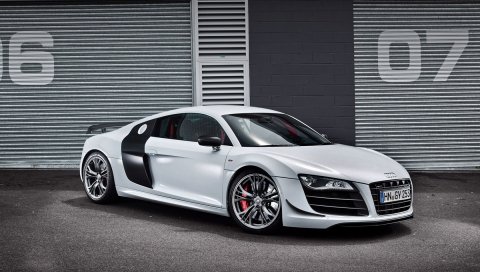 Audi, r8, gt, 2010, белый, вид сбоку, стиль