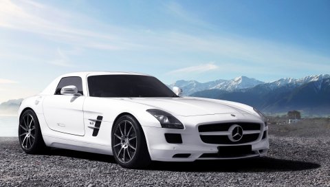 Mercedes sls amg, mercedes, белый, вид сбоку