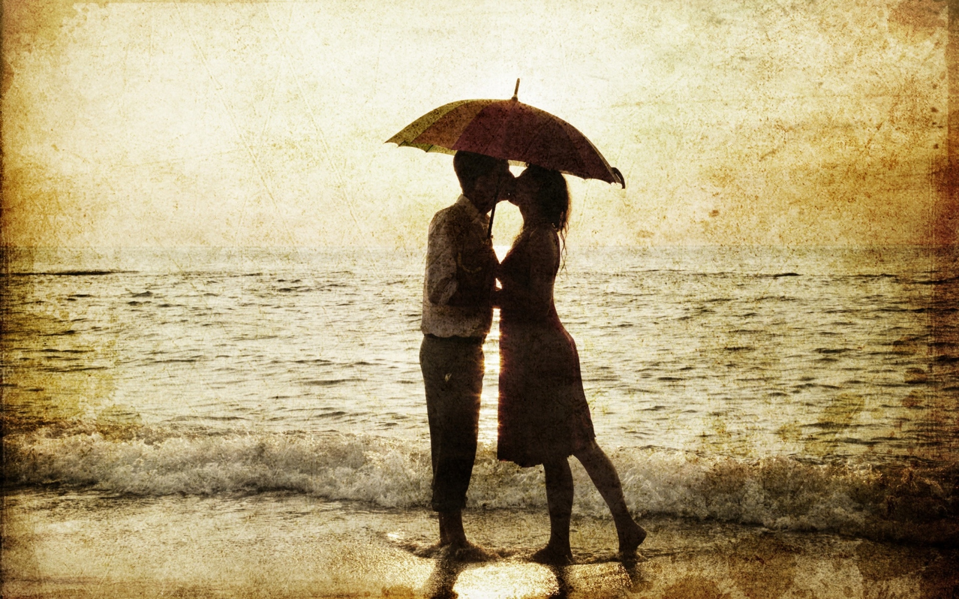 Картинки Мужчина, женщина, дождь, море, серфинг, любовь, силуэты, романтика фото и обои на рабочий стол