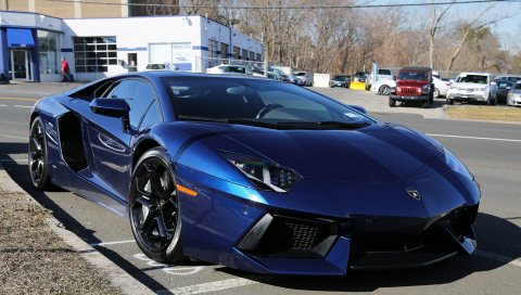 Lamborghini aventador, синий, lamborghini