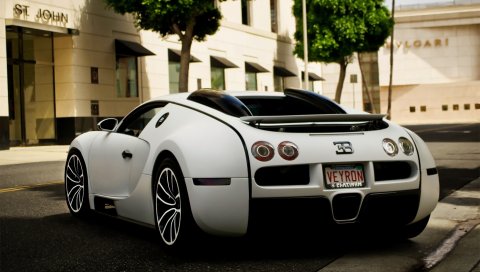 Bugatti, белый, вид сзади, бампер