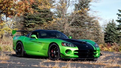 Dodge, viper, acr змеиное издание, авто, зеленый, эстакада, небо