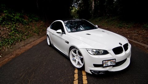 Bmw, m3, e92, белый, купе, капот, дорога, маркировка