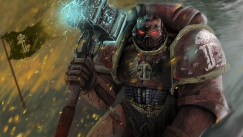 Warhammer 40k, космический корабль, игра, космический морской, молот, флаг