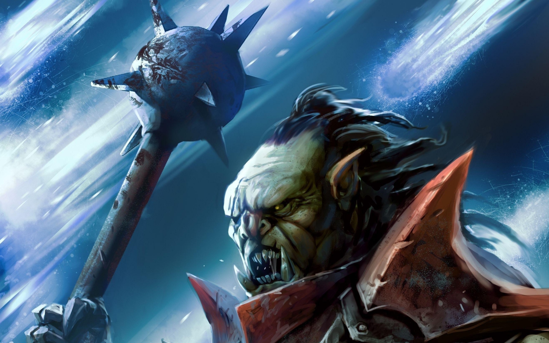 Картинки Клыки, орки, булавы, тварь, фэнтези, искусство фото и обои на рабочий стол