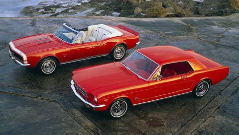 Мускулистые автомобили, 1964, форд мустанг, хардтоп купе, 1967, chevrolet camaro ss, кабриолет