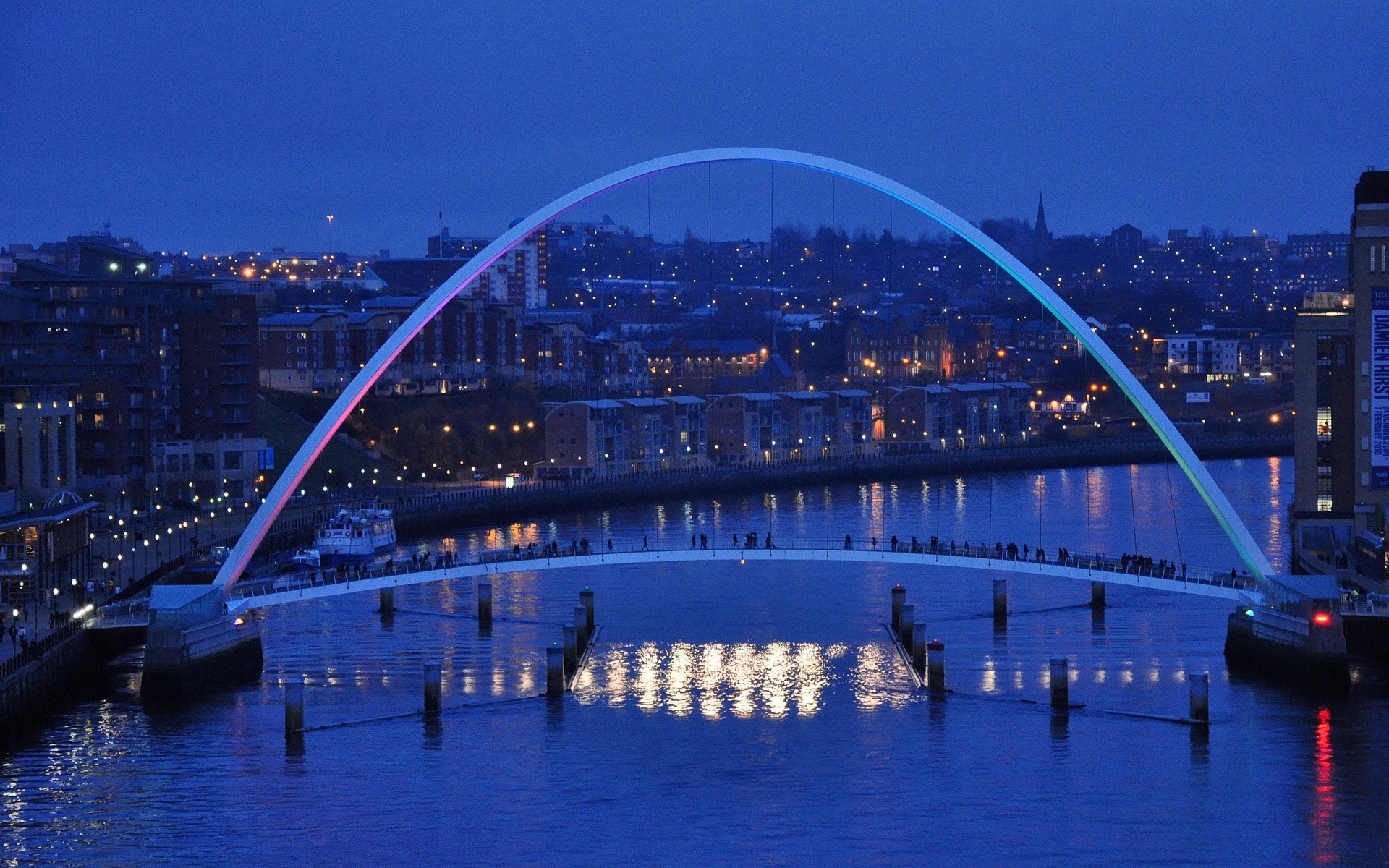 Картинки англия, мост Миллениум, Newcastle,ранняя зима вечер фото и обои на рабочий стол