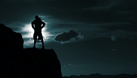 мужчина, сверху, силуэт, небо, облака