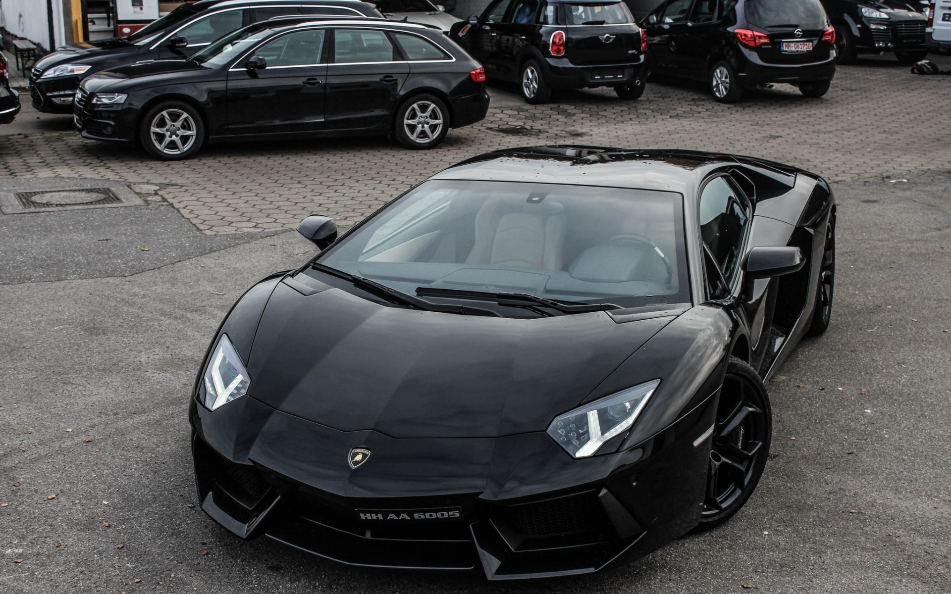 Картинки ламборджини, Aventador,LP700-4, черная, вид спереди фото и обои на рабочий стол