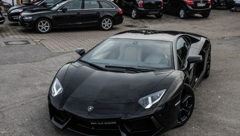 ламборджини, Aventador,LP700-4, черная, вид спереди