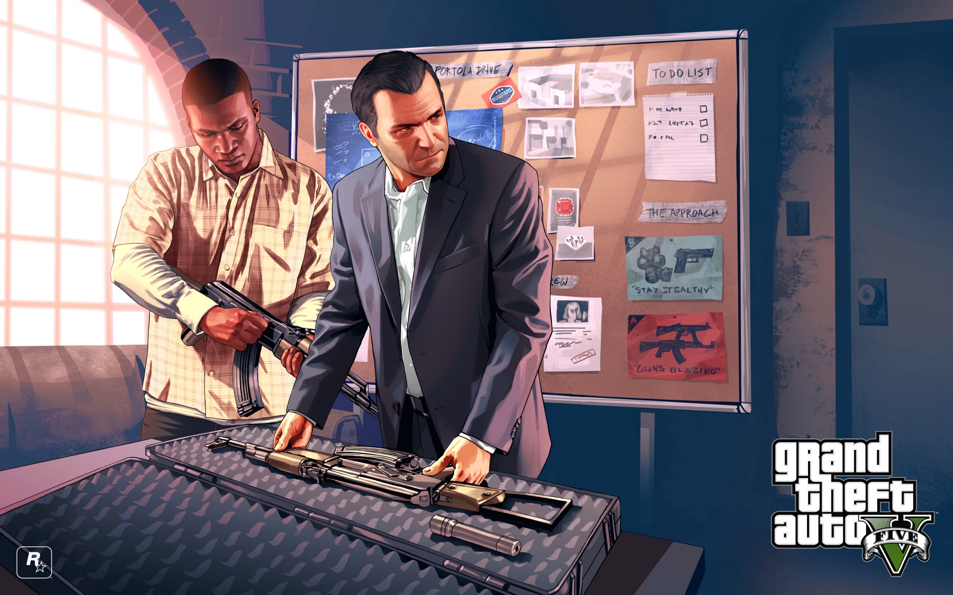 Картинки Grand Theft Auto V, майкл, Franklin, оружие, искусство, ganshop фото и обои на рабочий стол