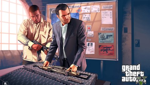 Grand Theft Auto V, майкл, Franklin, оружие, искусство, ganshop