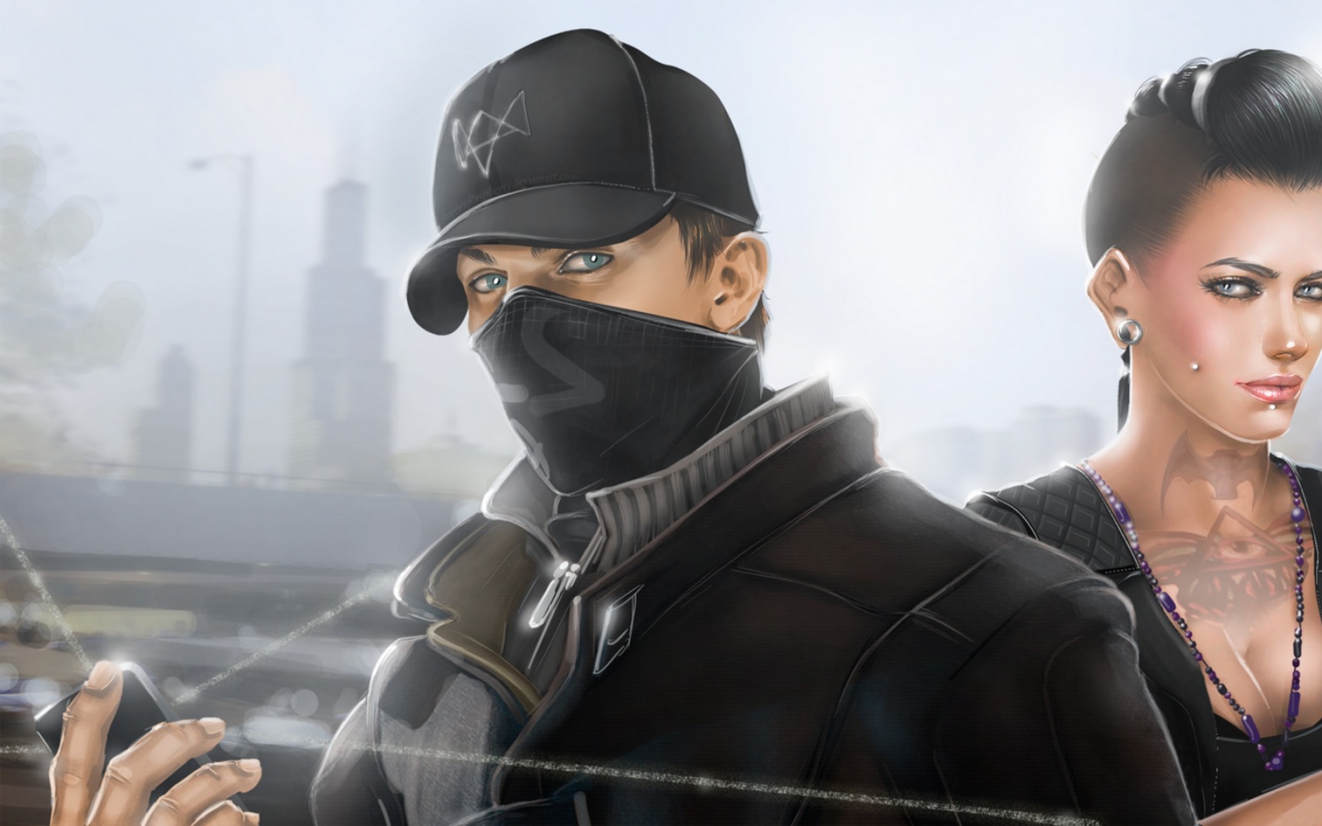 Картинки Айден Пирс, чикаго, смотреть собака, Ubisoft Montreal, искусство, Clara Лилль, маска, шапка,рисунок фото и обои на рабочий стол