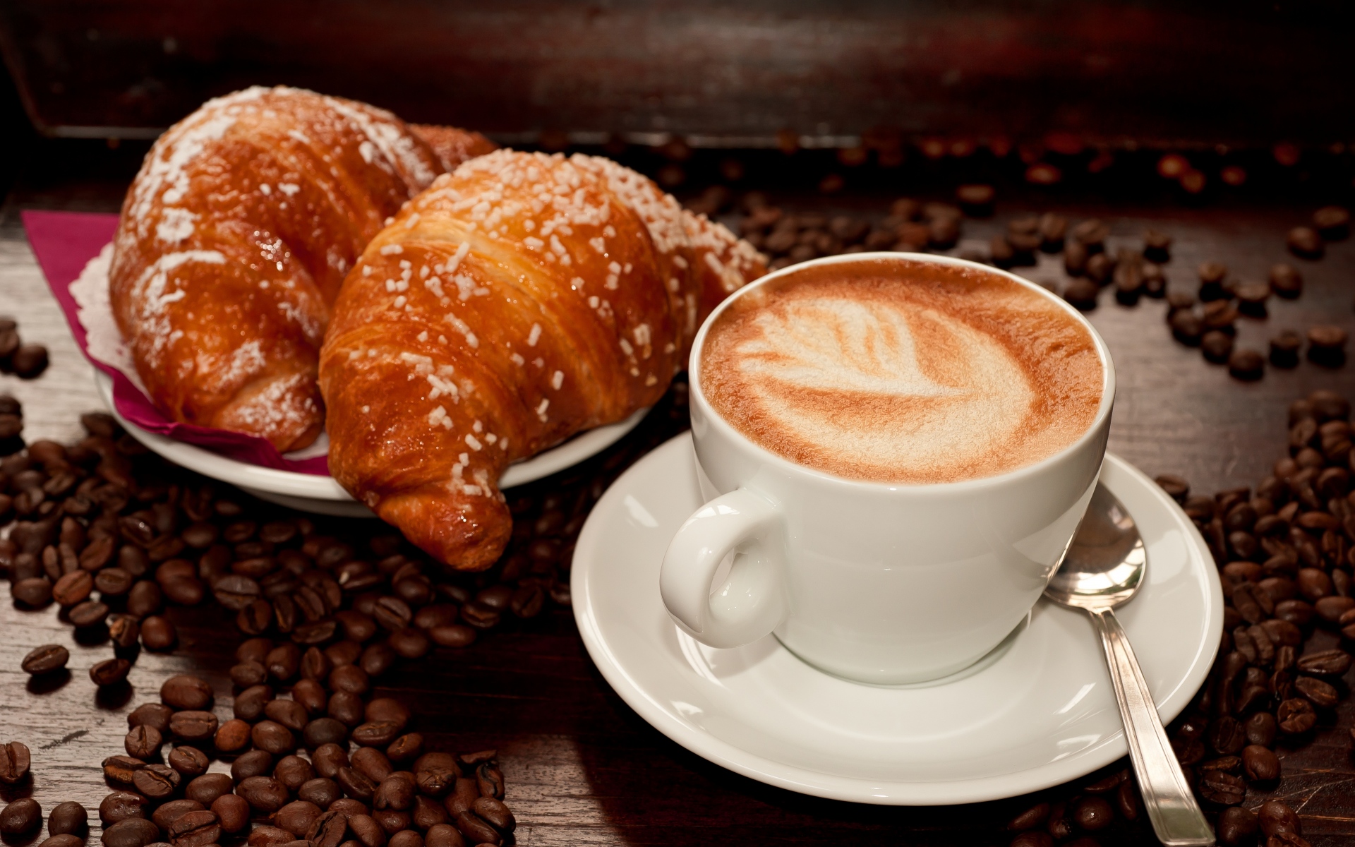 Картинки кофе, капучино, круассан фото и обои на рабочий стол